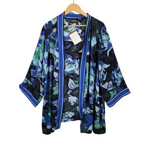 Bob Mackie boho floral artsy duster cardigan blue multi sz 2X